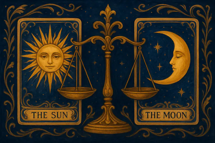 Het Evenwicht Vinden: De Zon en de Maan in Lenormand Balansspreads